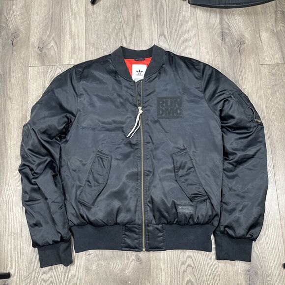 Adidas Originals x Run DMC Bomber Jacket Black Red Lining Men's Size Small - Picture 2 of 7